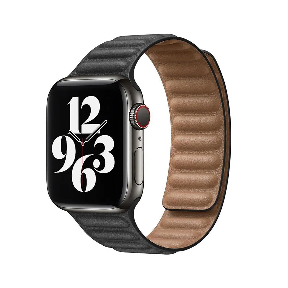 Apple Watch Ultra 49mm / 45mm / 44mm / 42mm | Leather Magnetic Loop Watch Band Strap | Black