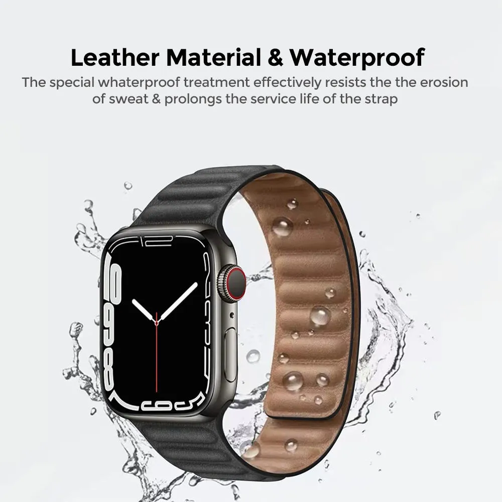 Apple Watch Ultra 49mm / 45mm / 44mm / 42mm | Leather Magnetic Loop Watch Band Strap | Black