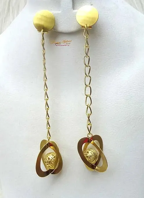 Extra Long 3D Globe Shape Beautiful Design Gold Color with Rhinestone African Party Earring Jewellery Gift