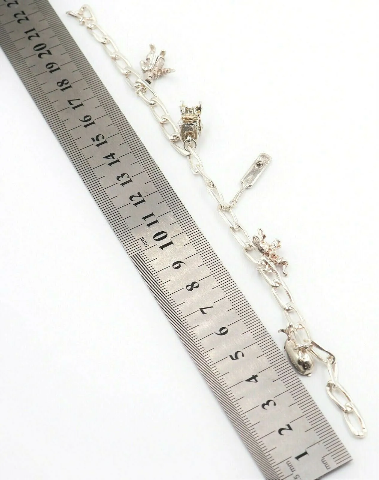 Sterling Silver Charm Bracelet with Five Charms Length 21cm Traditional Style